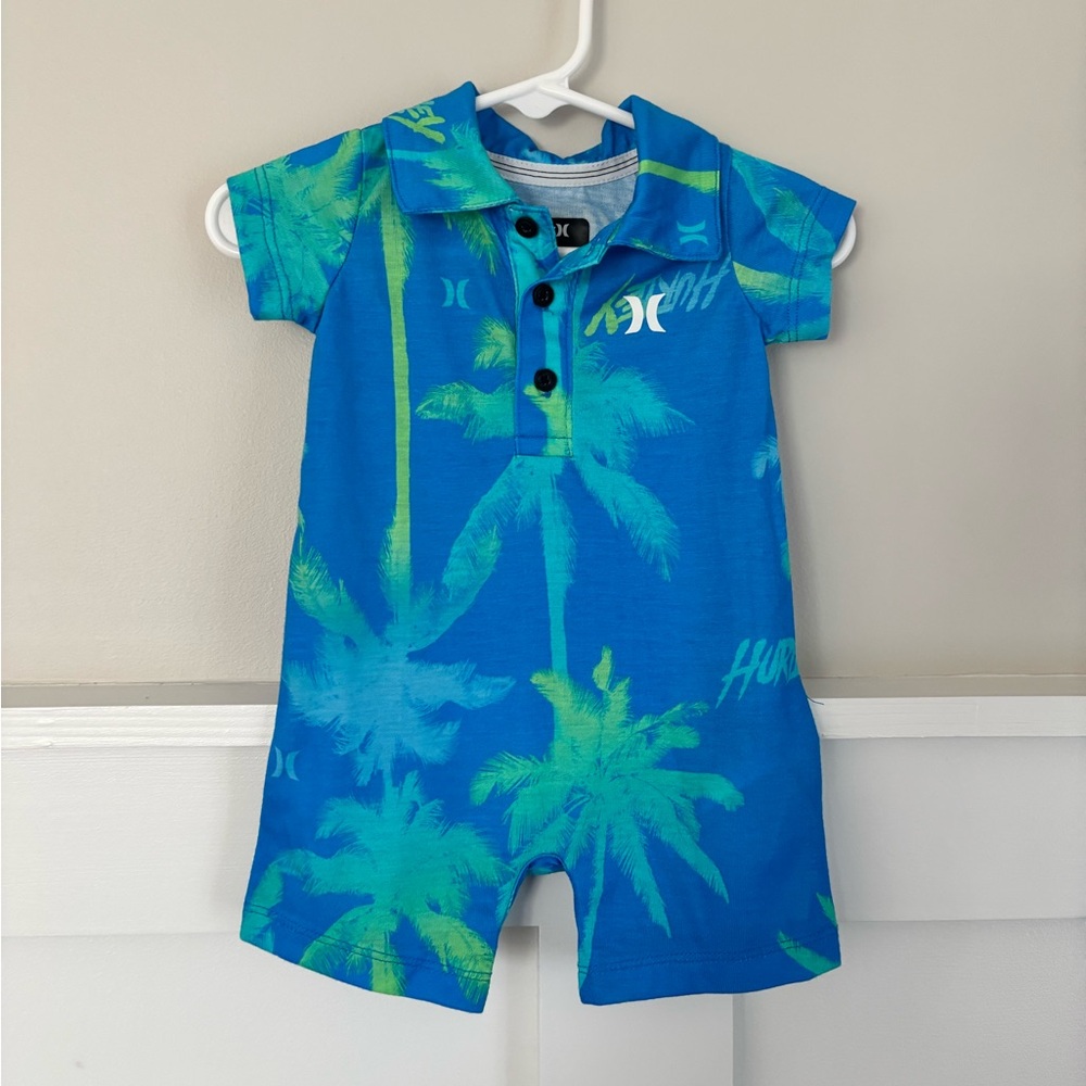 EUC Hurley 3mo Boy Tropical Blue and Green Collared One Piece
